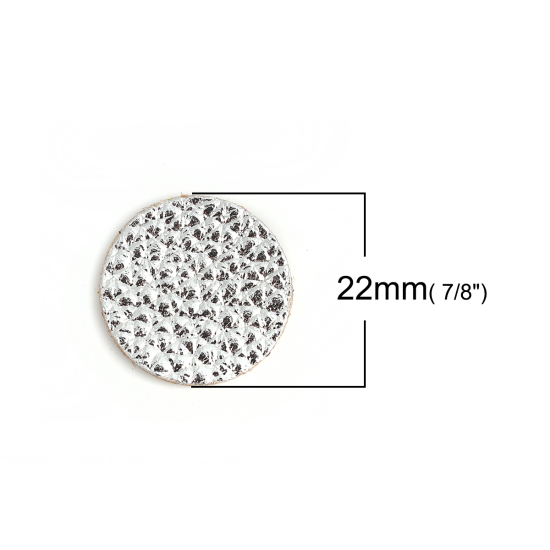 Изображение Real Leather Earring Components Pendants Silver Round 22mm( 7/8") Dia., 5 PCs