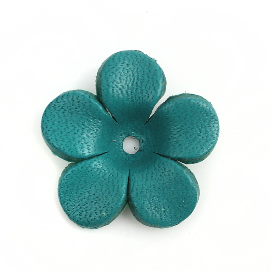 Picture of Real Leather Earring Components Pendants Green Blue Flower 26mm x25mm(1" x1") - 25mm x24mm(1" x1"), 3 PCs