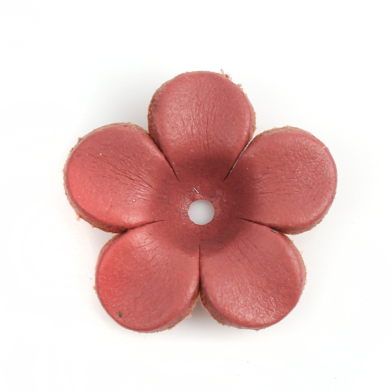 Picture of Real Leather Earring Components Pendants Dark Pink Flower 26mm x25mm(1" x1") - 25mm x24mm(1" x1"), 3 PCs