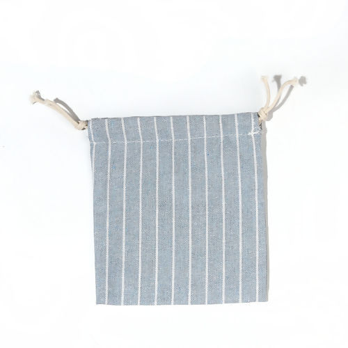 Image de Sachet en Tissu avec Cordon de Serrage en Coton & Lin Forme Rectangle Bleu Clair, Rayées (Espace utilisable: 15cm x 14cm -14cm x 12cm） 16cm x 15cm - 15cm x 14cm, 2 Pcs