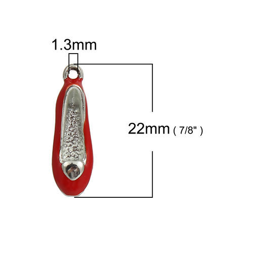 Immagine di Lega di Zinco 3D Charms Scarpe col Tacco Alto Tono Argento Rosso Smalto 22mm x 10mm , 10 Pz