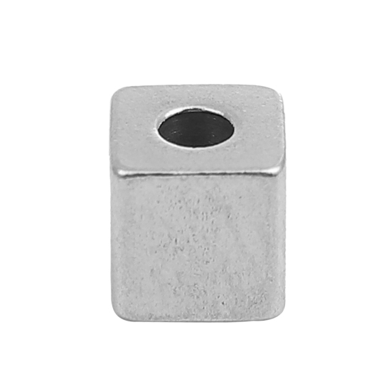 Picture of 304 Stainless Steel Spacer Beads Square Silver Tone 5mm( 2/8") x 5mm( 2/8"), Hole: Approx 1.8mm, 20 PCs