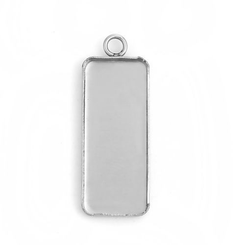 Immagine di 304 Acciaio Inossidabile Ciondoli Rettangolo Tono Argento Basi per Cabochon (Adatto 25mmx10mm) 30mm x 11mm, 10 Pz