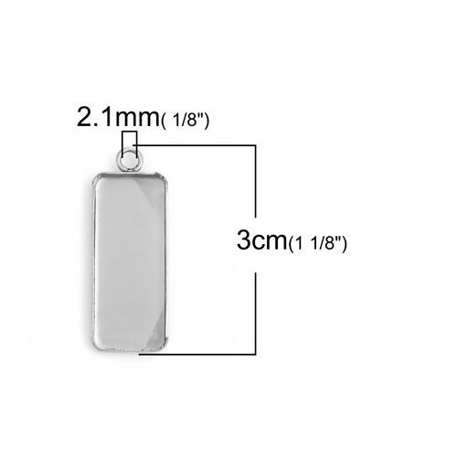 Immagine di 304 Acciaio Inossidabile Ciondoli Rettangolo Tono Argento Basi per Cabochon (Adatto 25mmx10mm) 30mm x 11mm, 10 Pz