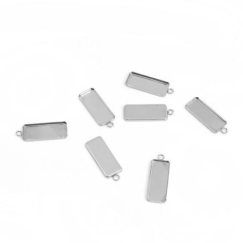 Immagine di 304 Acciaio Inossidabile Ciondoli Rettangolo Tono Argento Basi per Cabochon (Adatto 25mmx10mm) 30mm x 11mm, 10 Pz