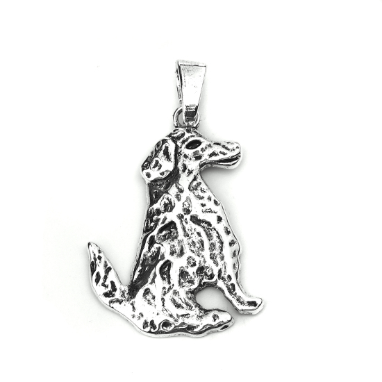 Picture of Zinc Based Alloy Charms Dog Animal Antique Silver Color 67mm(2 5/8") x 41mm(1 5/8"), 3 PCs