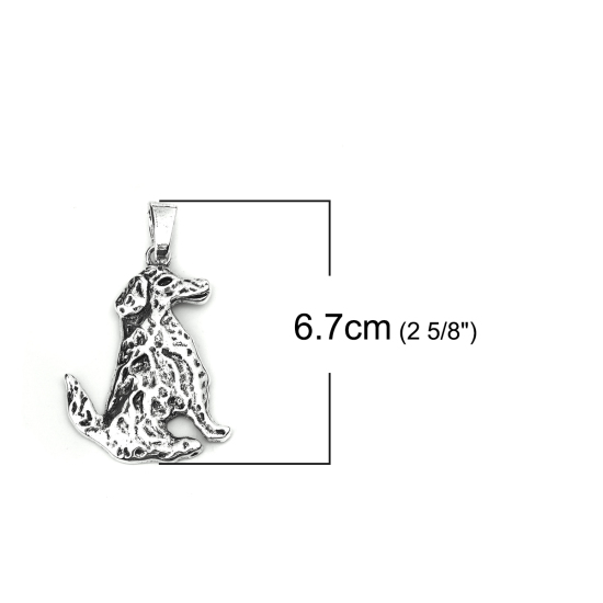 Picture of Zinc Based Alloy Charms Dog Animal Antique Silver Color 67mm(2 5/8") x 41mm(1 5/8"), 3 PCs
