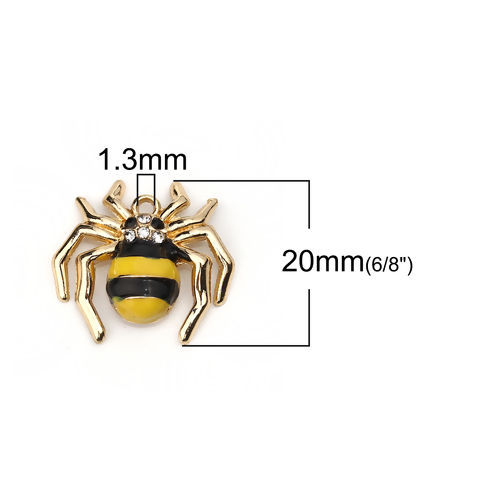 Immagine di Lega di Zinco Charms Ragno Oro Placcato Giallo Trasparente Strass Smalto 22mm x 20mm , 5 Pz