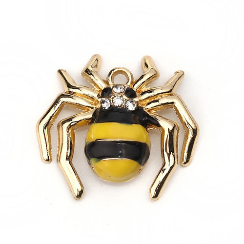 Immagine di Lega di Zinco Charms Ragno Oro Placcato Giallo Trasparente Strass Smalto 22mm x 20mm , 5 Pz
