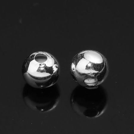 Изображение Brass Beads Ball Silver Plated About 5mm( 2/8") Dia, Hole: Approx 1.3mm, 200 PCs