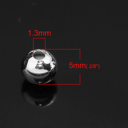 Bild von Messing Perlen Rund Versilbert ca. 5mm D., Loch:ca. 1.3mm, 200 Stück