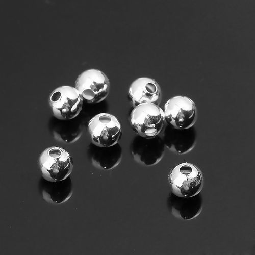 Bild von Messing Perlen Rund Versilbert ca. 5mm D., Loch:ca. 1.3mm, 200 Stück