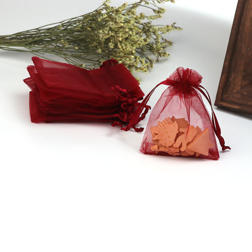 Image de Cadeau de Mariage Sachets en Organza Rectangle Vin Rouge (Espace Utilisable: 7x7cm) 9cm x 7cm, 50 Pcs