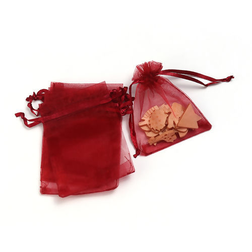 Image de Cadeau de Mariage Sachets en Organza Rectangle Vin Rouge (Espace Utilisable: 7x7cm) 9cm x 7cm, 50 Pcs