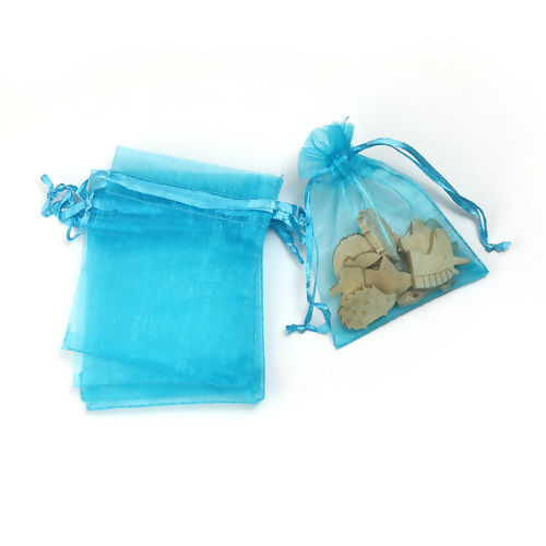 Image de Cadeau de Mariage Sachets en Organza Rectangle Bleu Lac (Espace Utilisable: 7x7cm) 9cm x 7cm, 50 Pcs