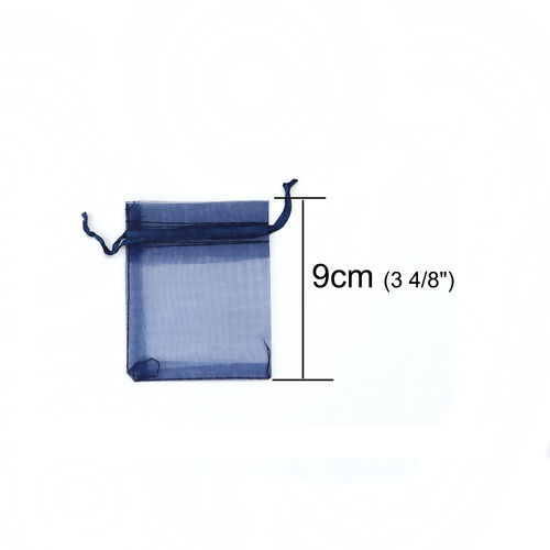 Image de Cadeau de Mariage Sachets en Organza Rectangle Bleu Foncé (Espace Utilisable: 7x7cm) 9cm x 7cm, 50 Pcs