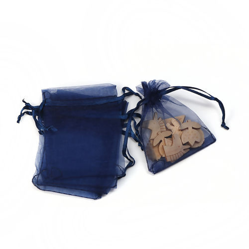 Image de Cadeau de Mariage Sachets en Organza Rectangle Bleu Foncé (Espace Utilisable: 7x7cm) 9cm x 7cm, 50 Pcs