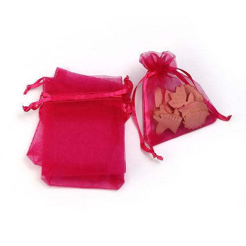 Image de Cadeau de Mariage Sachets en Organza Rectangle Fuchsia (Espace Utilisable: 7x7cm) 9cm x 7cm, 50 Pcs