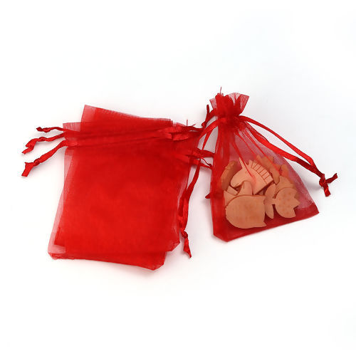 Image de Cadeau de Mariage Sachets en Organza Rectangle Rouge (Espace Utilisable: 7x7cm) 9cm x 7cm, 50 Pcs