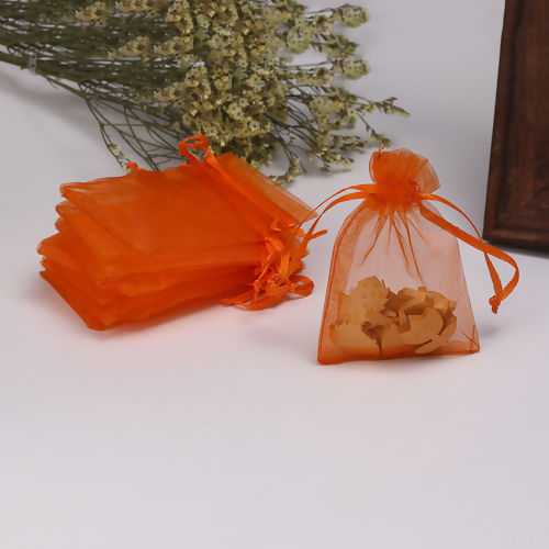 Image de Cadeau de Mariage Sachets en Organza Rectangle Orange (Espace Utilisable: 7x7cm) 9cm x 7cm, 50 Pcs