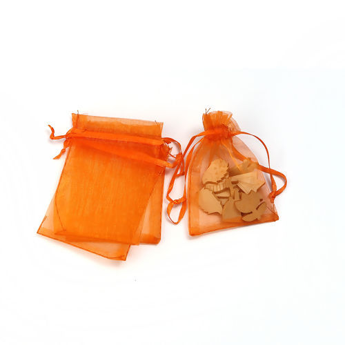 Image de Cadeau de Mariage Sachets en Organza Rectangle Orange (Espace Utilisable: 7x7cm) 9cm x 7cm, 50 Pcs