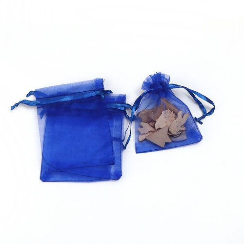 Image de Cadeau de Mariage Sachets en Organza Rectangle Bleu (Espace Utilisable: 7x7cm) 9cm x 7cm, 50 Pcs