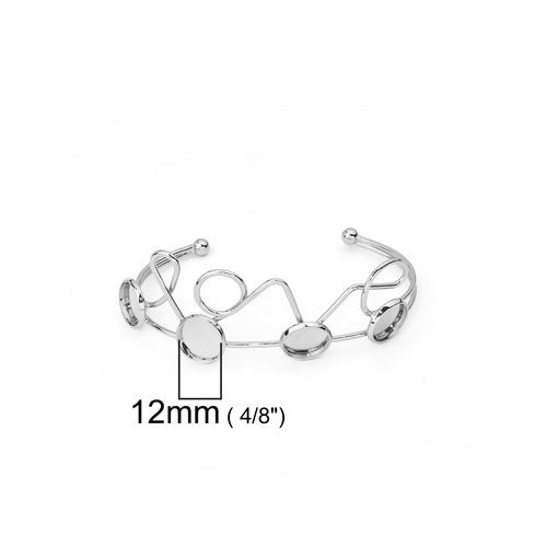 Bild von Eisenlegierung Offen Manschette Armreife Armband " Love " Versilbert Rund Cabochon Fassung (Geeignet für 12mm D.) 18.5cm lang, 1 Stück