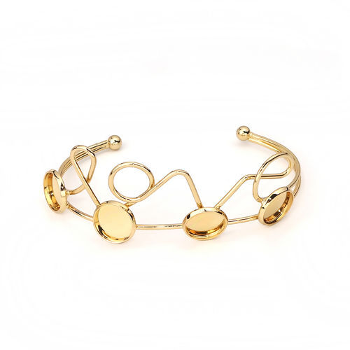 Изображение Iron Based Alloy Open Cuff Bangles Bracelets " Love " Gold Plated Round Cabochon Settings (Fits 12mm Dia.) 18.5cm(7 2/8") long, 1 Piece