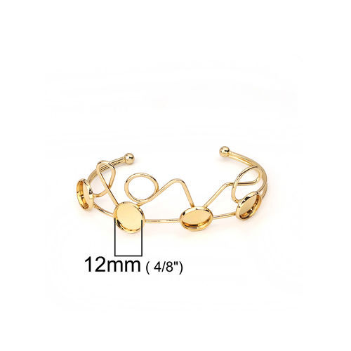 Изображение Iron Based Alloy Open Cuff Bangles Bracelets " Love " Gold Plated Round Cabochon Settings (Fits 12mm Dia.) 18.5cm(7 2/8") long, 1 Piece