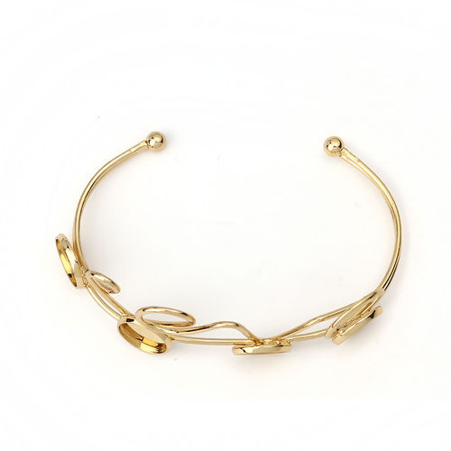 Picture of Iron Based Alloy Open Cuff Bangles Bracelets " Love " Gold Plated Round Cabochon Settings (Fits 12mm Dia.) 18.5cm(7 2/8") long, 1 Piece