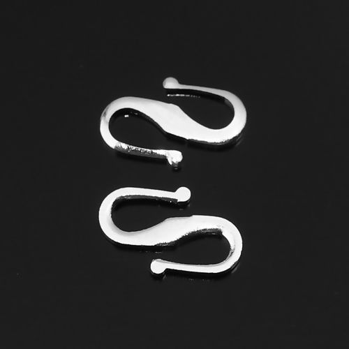 Изображение Brass Hook Clasps Silver Plated S-shape 12mm( 4/8") x 7mm( 2/8"), 50 PCs                                                                                                                                                                                      