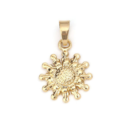 304 Stainless Steel Pendants Sunflower Gold Plated 32mm(1 2/8") x 20mm( 6/8"), 1 Piece