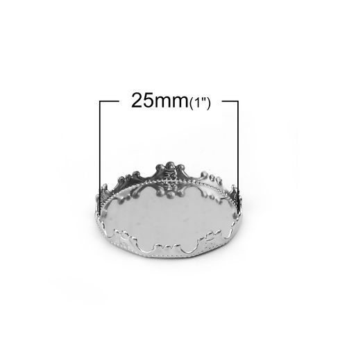Picture of 304 Stainless Steel Cabochon Frame Settings Round Silver Tone Cabochon Settings (Fits 25mm Dia.) 26mm(1") Dia., 10 PCs