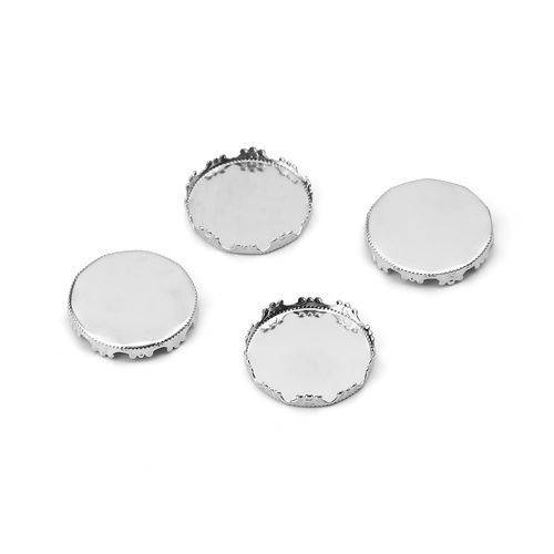 Picture of 304 Stainless Steel Cabochon Frame Settings Round Silver Tone Cabochon Settings (Fits 25mm Dia.) 26mm(1") Dia., 10 PCs
