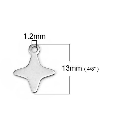 304ステンレス鋼 チャーム 星 シルバートーン 13mm x 11mm、 20 個 の画像