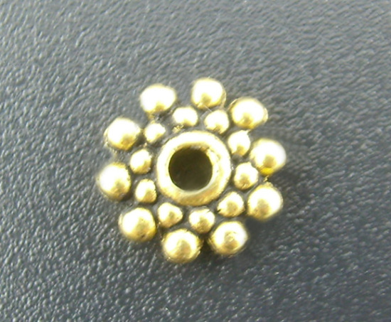 Bild von Zinklegierung Spacer Perlen Zwischenperlen Schneeflocke Blumen Antik Gold ca. 8mm x 8mm, Loch:ca. 2.1mm, 100 Stück