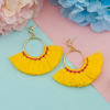 Picture of Cotton Tassel Earrings Gold Plated Yellow Circle Ring 80mm(3 1/8") x 73mm(2 7/8"), Post/ Wire Size: (21 gauge), 1 Pair