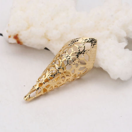 Picture of Brass Beads Caps Musical Instrument Bugle 18K Real Gold Plated Flower (Fit Beads Size: 12mm Dia.) 28mm(1 1/8") x 11mm( 3/8"), 5 PCs