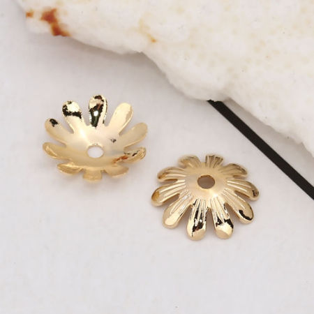 Picture of Brass Beads Caps Flower 18K Real Gold Plated (Fit Beads Size: 12mm Dia.) 10mm( 3/8") x 10mm( 3/8"), 20 PCs
