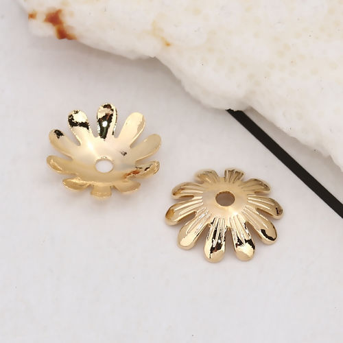 Imagen de Latón Tapón de cuentas Flor Oro Real Chapado (Apta la Cuenta: 12mm Dia.) 10mm x 10mm, 20 Unidades