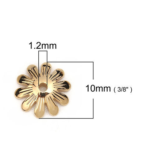 Imagen de Latón Tapón de cuentas Flor Oro Real Chapado (Apta la Cuenta: 12mm Dia.) 10mm x 10mm, 20 Unidades