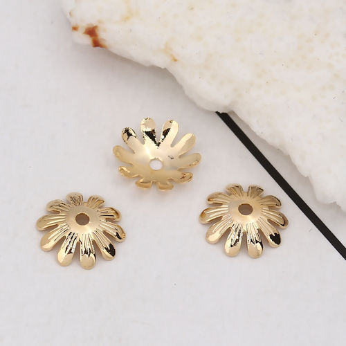 Imagen de Latón Tapón de cuentas Flor Oro Real Chapado (Apta la Cuenta: 12mm Dia.) 10mm x 10mm, 20 Unidades