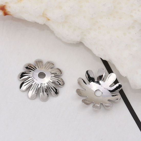 Imagen de Latón Tapón de cuentas Flor Oro Real Chapado (Apta la Cuenta: 12mm Dia.) 10mm x 10mm, 20 Unidades