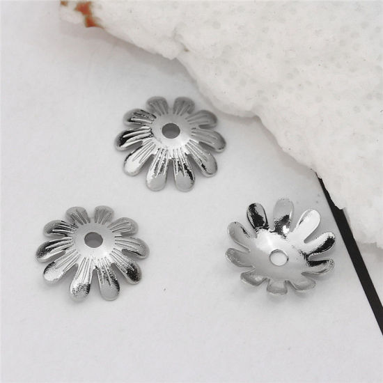 Imagen de Latón Tapón de cuentas Flor Oro Real Chapado (Apta la Cuenta: 12mm Dia.) 10mm x 10mm, 20 Unidades