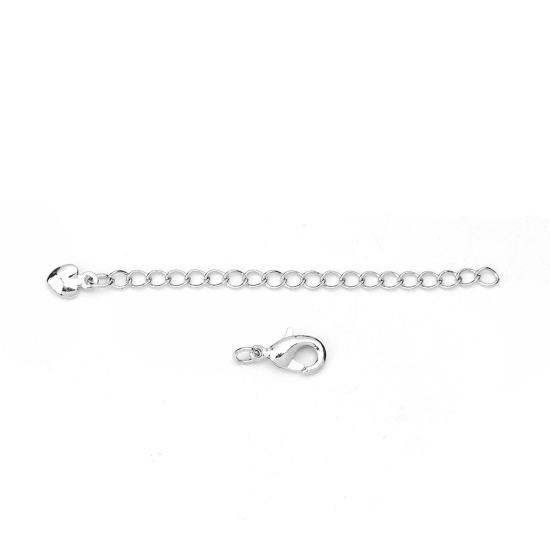 Image de Chaînes d'ExtensionPour Colliers Bracelets en Laiton Plaqué Platine Véritable Cœur 6.5cm long, Longueur de Chaîne Utilisable: 5cm, 5 Pcs