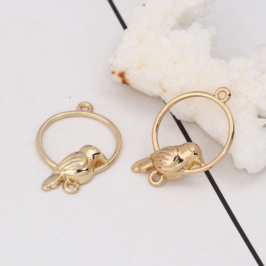 Picture of Zinc Based Alloy Connectors Circle Ring Gold Plated Bird 26mm x 18mm, 10 PCs