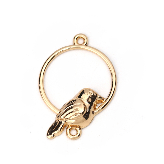 Picture of Zinc Based Alloy Connectors Circle Ring Gold Plated Bird 26mm x 18mm, 10 PCs