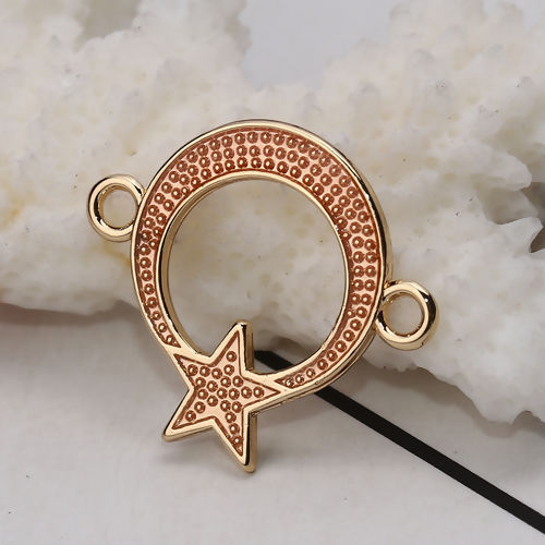 Picture of Zinc Based Alloy Galaxy Connectors Half Moon Gold Plated Orange Pink Star Enamel 22mm x 19mm, 10 PCs