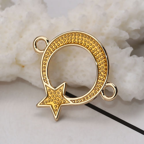 Picture of Zinc Based Alloy Galaxy Connectors Half Moon Gold Plated Yellow Star Enamel 22mm x 19mm, 10 PCs