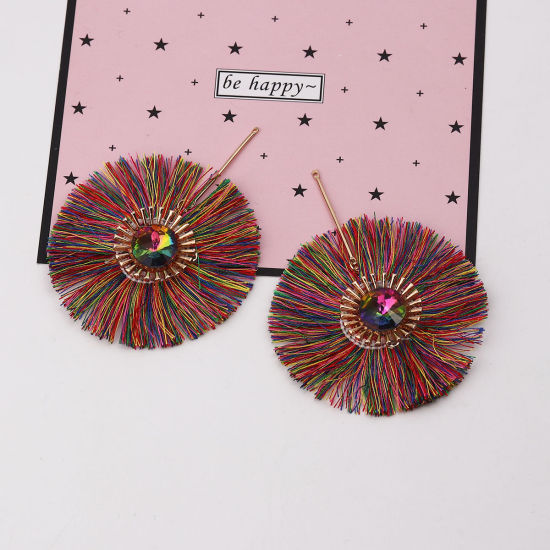 Image de Pendentifs Franges en Polyester Fleur Doré Multicolore A Facettes Env. 8.5cm x 6.5cm, 2 Pcs